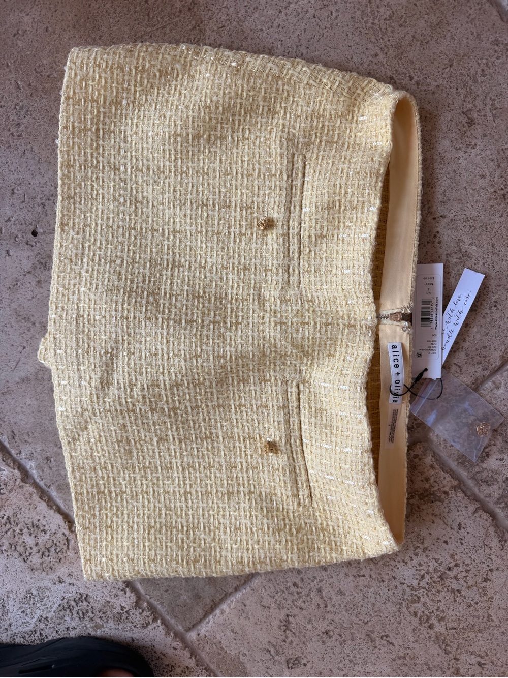 Alice + Olivia Pale Yellow Tweed Mini Skirt